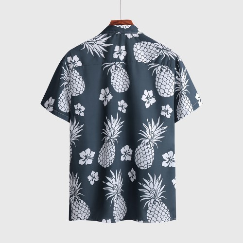Top quality cheap nice summer short sleeve pineapple print plain hawaiian shirts