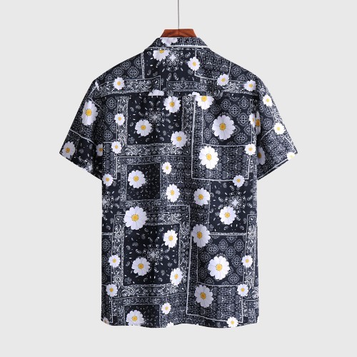 New fashion funny styles printing flower pattern beach men shirts casual summer